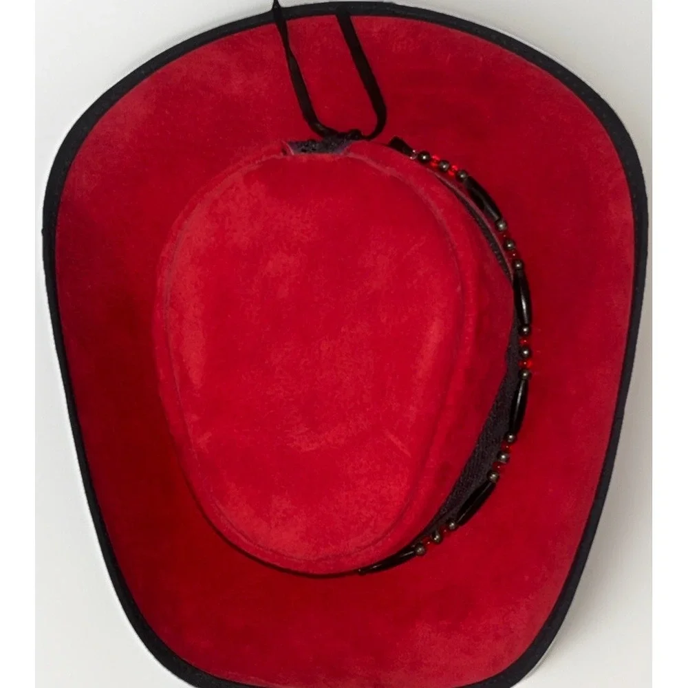 Western Cowboy Hat Red Purple Suede Beaded Band USA Medium EUC Vtg‎ Head N Home - Picture 11 of 15